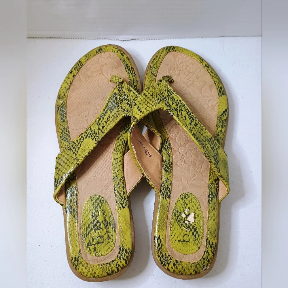 Born Green Snake-Print Thong Sandals